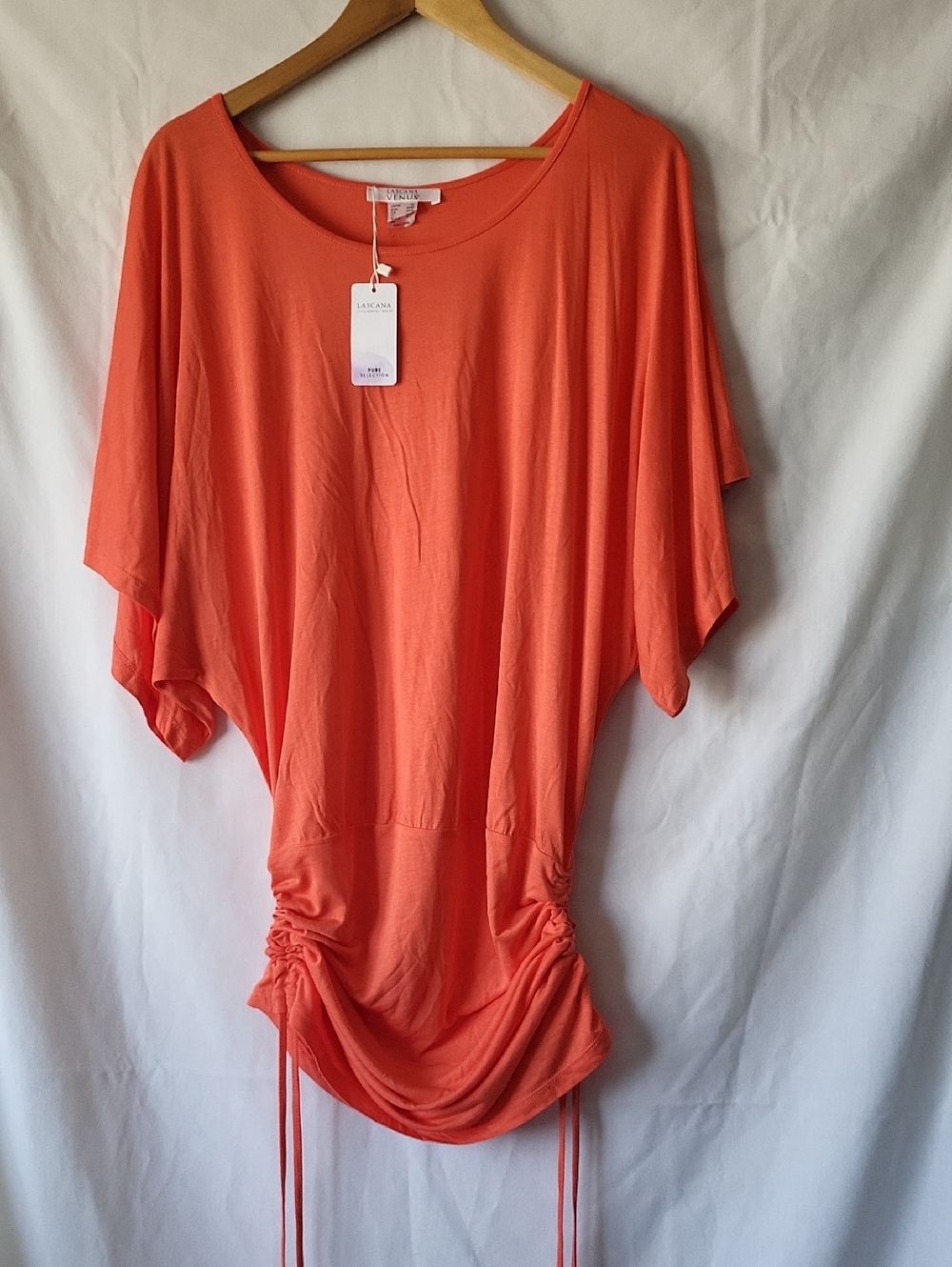 NWT Lascana Venus Coral-Orange Dolman Sleeve Drawstring Skirt Dress
